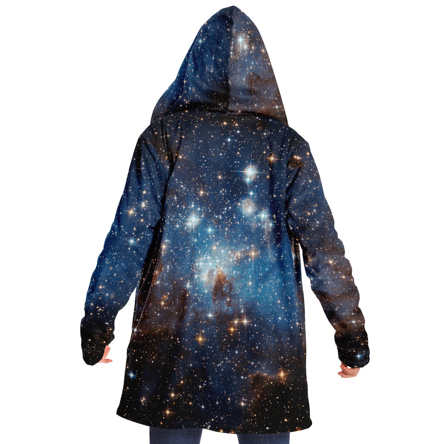 Galaxy Space Hooded Cloak, Stars Celestial Blue Men Women Modern Winter Warm Mink Blanket Cape with Pockets Starcove Fashion