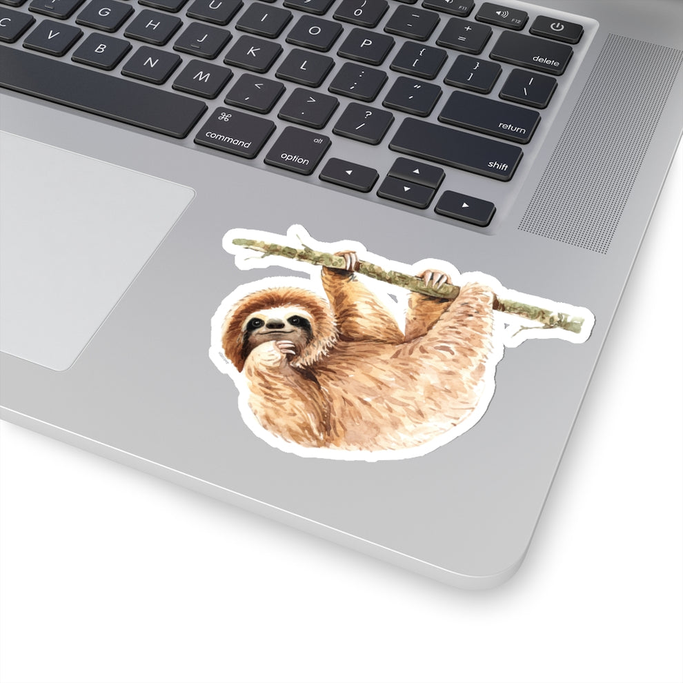 Hanging Sloth Sticker, Cute Watercolor Animal Art Laptop Decal Vinyl C ...