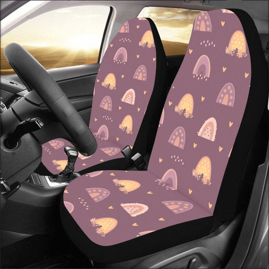 Boho Rainbow Car Seat Covers 2 pc, Purple Rain Pattern Bohemian Art Front Seat Covers Truck SUV Seat Protector Women Accessory Decor