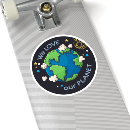 We Love Our Planet Earth Sticker, Environmental Space Laptop Decal Vinyl Cute Waterbottle Tumbler Car Bumper Aesthetic Die Cut Wall Mural Starcove Fashion