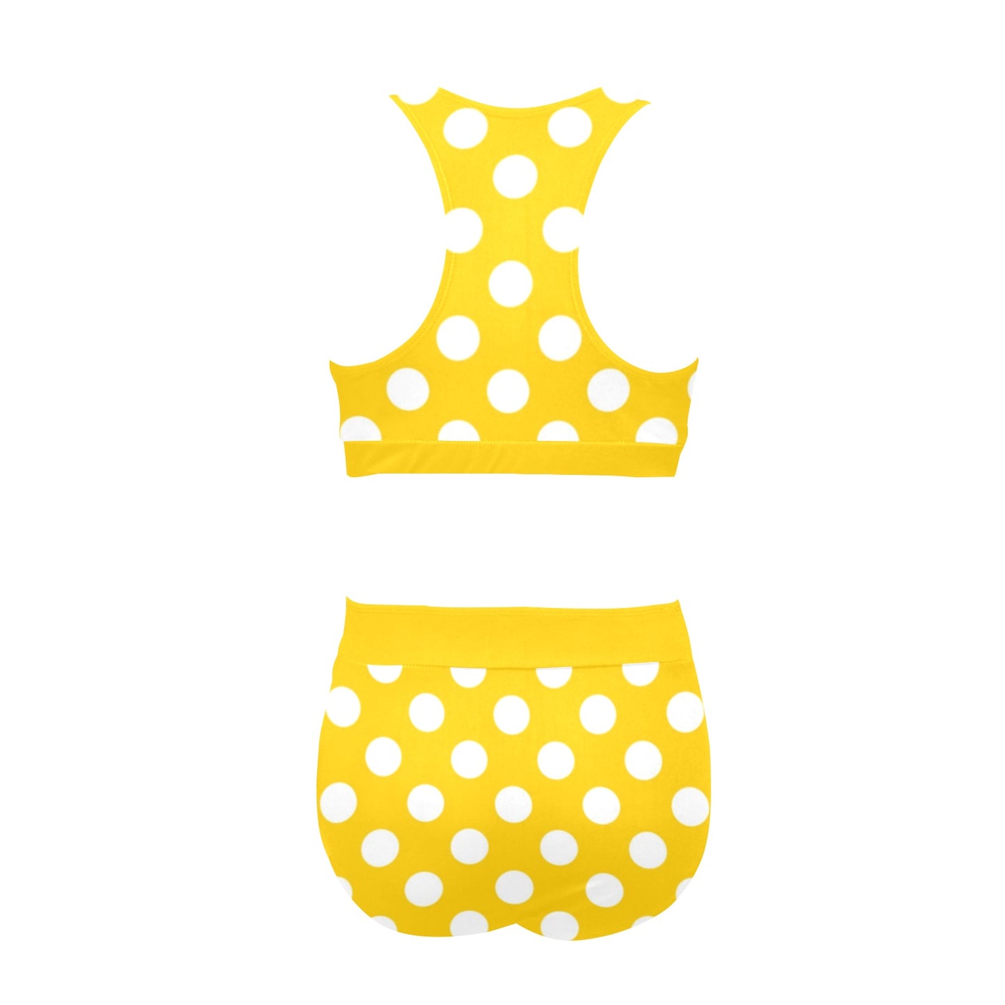 Yellow Polka Dot Bikini Sports Bikini Set, High Waisted Cheeky Bottom Halter Top Sexy Swimsuits Women Padded Swimwear Starcove Fashion
