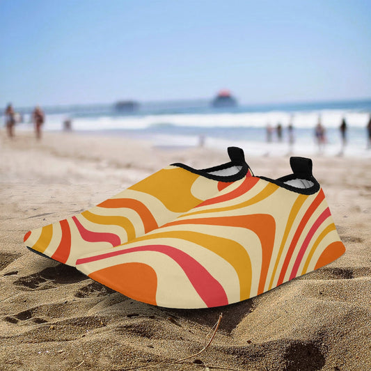 Groovy Water Shoes, Orange Retro 70s Aqua Quick Dry Waterproof Swim Pool Slippers Yoga Beach Summer Slip On River Boat Men Women Kids Starcove Fashion