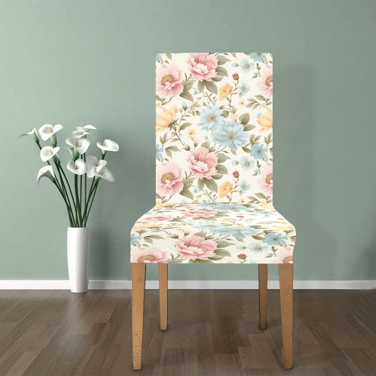 Vintage Floral Dining Chair Seat Covers, Blue Pink Pastel Flowers