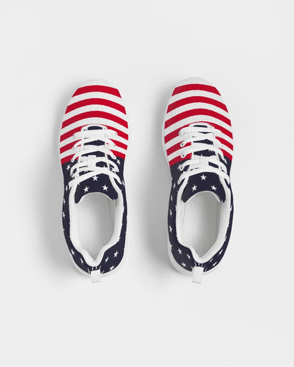 American Flag Men Athletic Sneakers, USA Red White Blue Stars Stripes Print Lace Up Breathable Designer Mesh Tennis Casual Sports Shoes