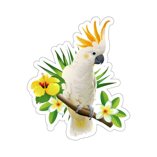 Parrot Cockatoo Sticker, Tropical White Bird Flowers Laptop Decal Vinyl Cute Waterbottle Tumbler Car Bumper Aesthetic Die Cut Wall Mural Starcove Fashion