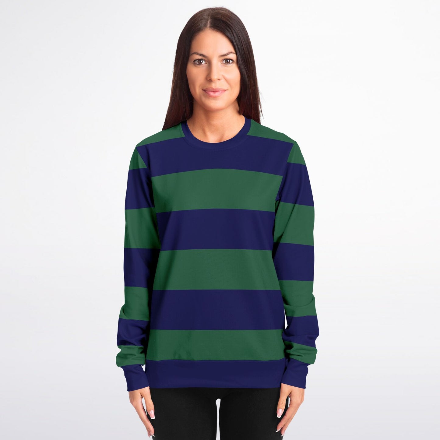 Blue Green Striped Sweatshirt, Retro Vintage Crewneck Fleece Cotton Sweater Jumper Pullover Men Women Adult Top Starcove Fashion
