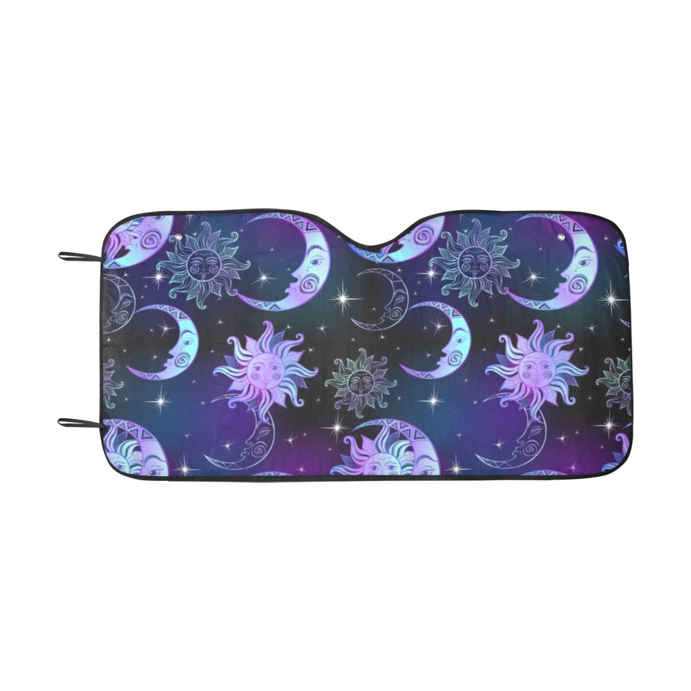 Moon Stars Windshield Sun Shade, Boho Bohemian Galaxy Purple Car Accessories Auto Cover Protector Window Visor Screen Decor 55" x 29.53"