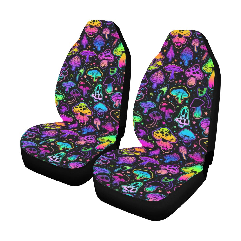 Groovy Mushroom Car Seat Covers for Vehicle 2 pc, Magic Trippy Hippie Cute Front Car SUV Vans Canvas Women Truck Protector Accessory