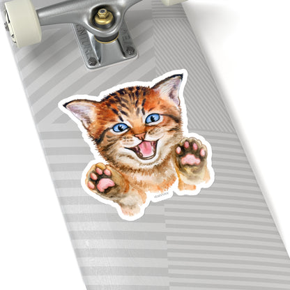 Happy Cute Cat Sticker, Paws Kitten Kitty Watercolor Laptop Decal Vinyl Cute Funny Waterbottle Tumbler Car Bumper Aesthetic Label Wall Mural Starcove Fashion