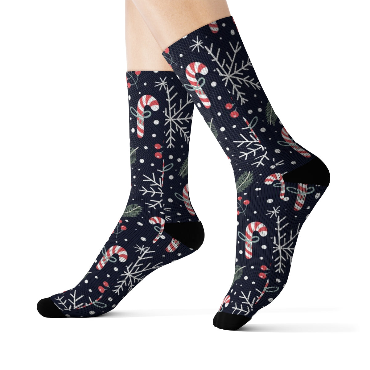 Holiday Christmas Socks, Sugar Candy Cane Snowflakes Winter 3D Sublimation Socks Women Men Fun Cool Funky Crazy Cute Unique Gift Starcove Fashion