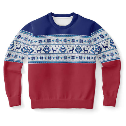 Winter Holiday Sweatshirt, Vintage Blue Red White Snowflakes Printed Fair Isle Christmas Sweater Unisex Ugly Xmas Women Men Party Gift Starcove Fashion