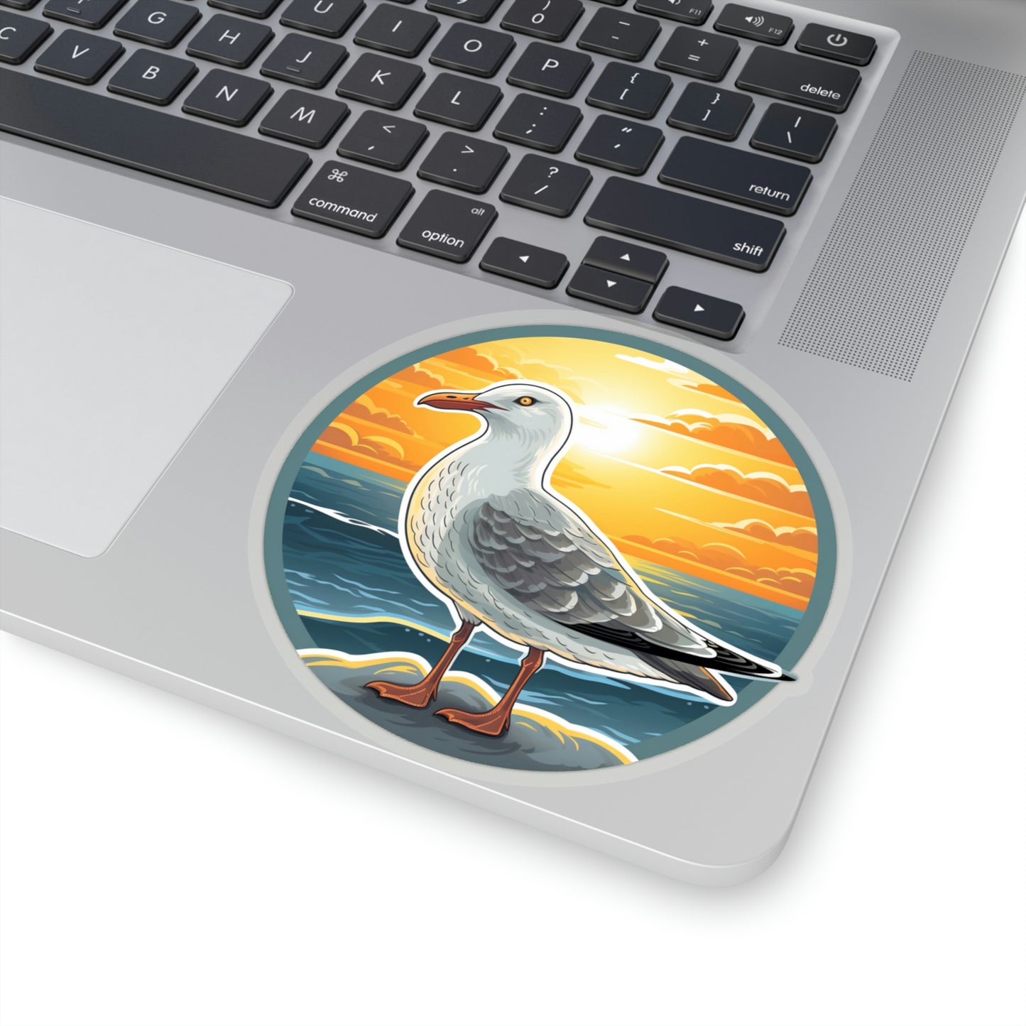 Seagull Sticker, Bird Sunset Ocean Sea Round Laptop Decal Vinyl Cute Waterbottle Tumbler Car Waterproof Bumper Aesthetic Wall Mural Starcove Fashion