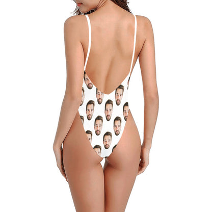 Custom Face Bathing Suit, Husband Boyfriend Printed Photo Picture One Piece Swimsuit Personalized Cheeky Sexy Women Backless Bachelorette Starcove Fashion