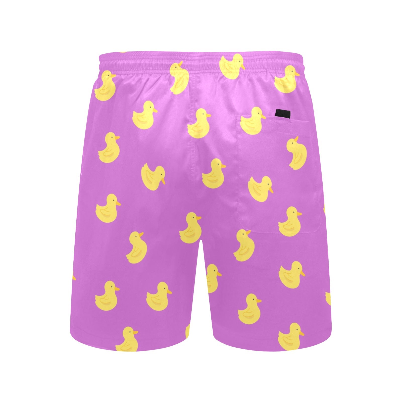 Pink Rubber Duck Men Swim Trunks, Yellow Mid Length Shorts Beach Front Back Pockets Mesh Linen Drawstring Bathing Suit Summer Plus Size Starcove Fashion