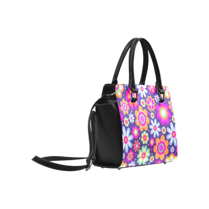 Groovy Pink Purse Handbag, Cute Retro Floral Flowers High Grade Vegan Leather Designer Women Gift Satchel Top Zip Handle Bag Shoulder Strap Starcove Fashion
