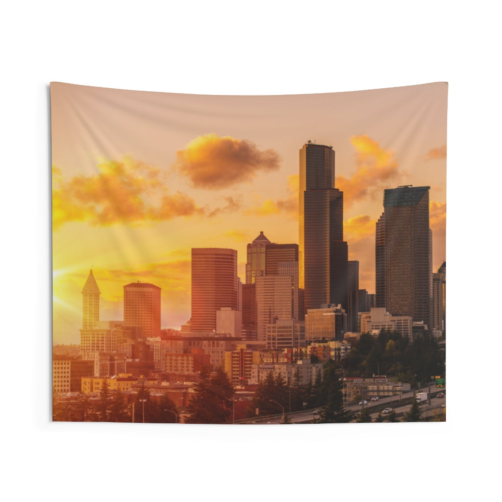 Seattle Skyline Tapestry, Sunset Washington City Landscape Indoor Wall Art Hanging Tapestries Large Small Decor Home Dorm Room Gift Starcove Fashion