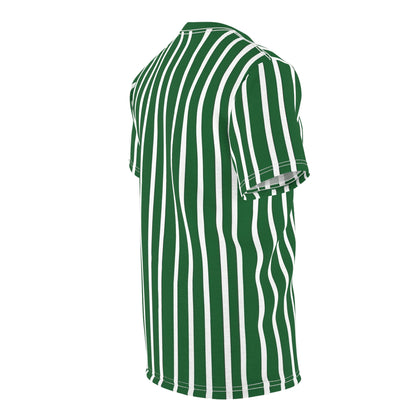 Green White Striped Tshirt, Vertical Stripe Designer Graphic Aesthetic Fashion Crewneck Men Women Tee Top Short Sleeve Shirt Starcove Fashion