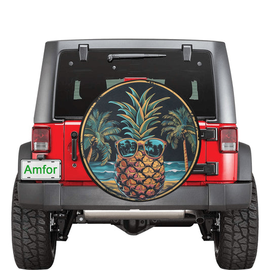 Pineapple Spare Tire Cover, Sunglasses Beach Ocean Palm Tree Backup Camera Hole Rear Wheel Car Accessories Unique Design Back Men Women