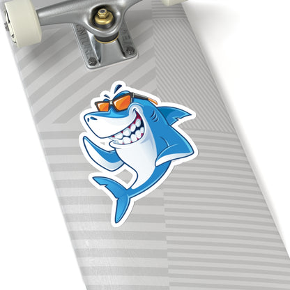 Blue Shark Sticker, Sunglasses Fish Laptop Decal Vinyl Cute Waterbottle Tumbler Car Waterproof Bumper Aesthetic Die Cut Wall Mural Starcove Fashion