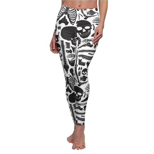 Skeleton Halloween Leggings, Black White Skull Human Bones Anatomy Goth Yoga Pants, Women's Casual Skinny Leggings Starcove Fashion
