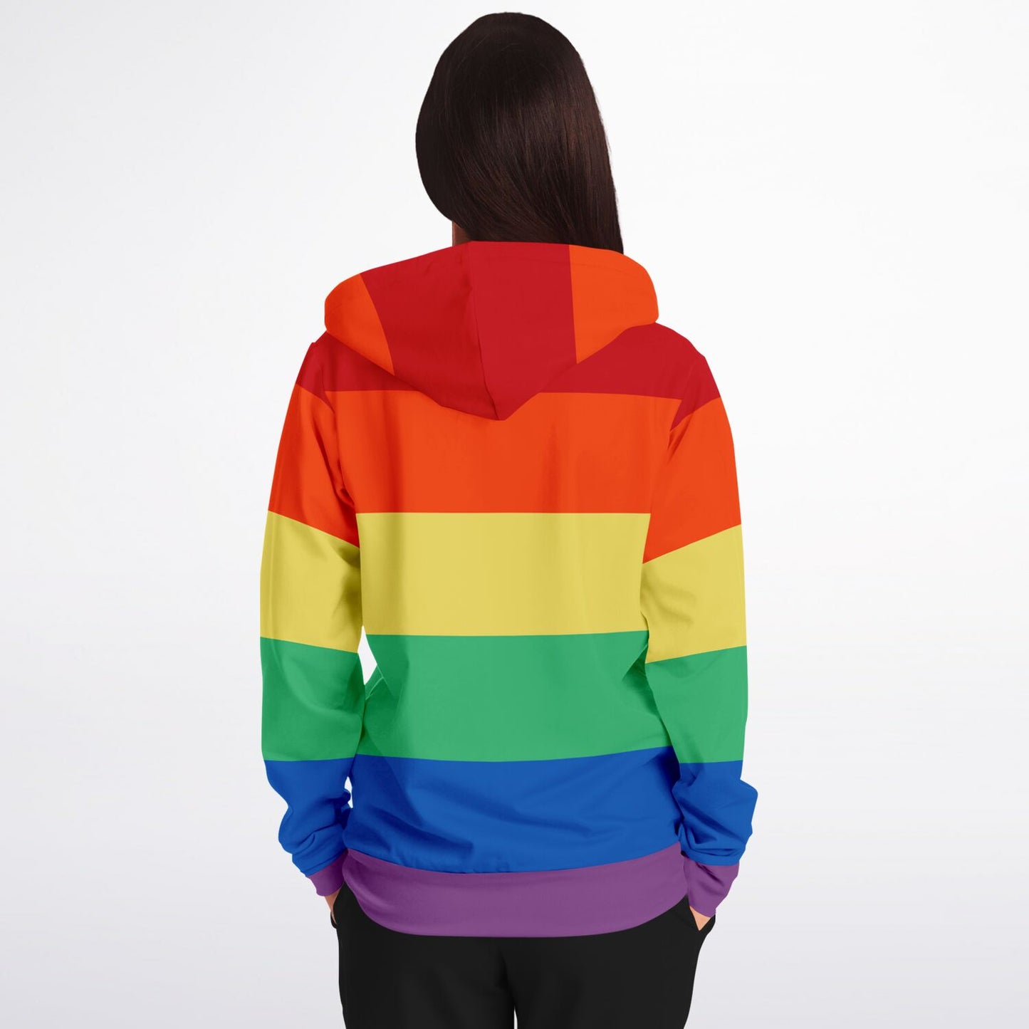 Rainbow Striped Zip Up Hoodie, Front Zipper Pocket Men Women Pride Unisex Adult Aesthetic Graphic Cotton Fleece Hooded Sweatshirt