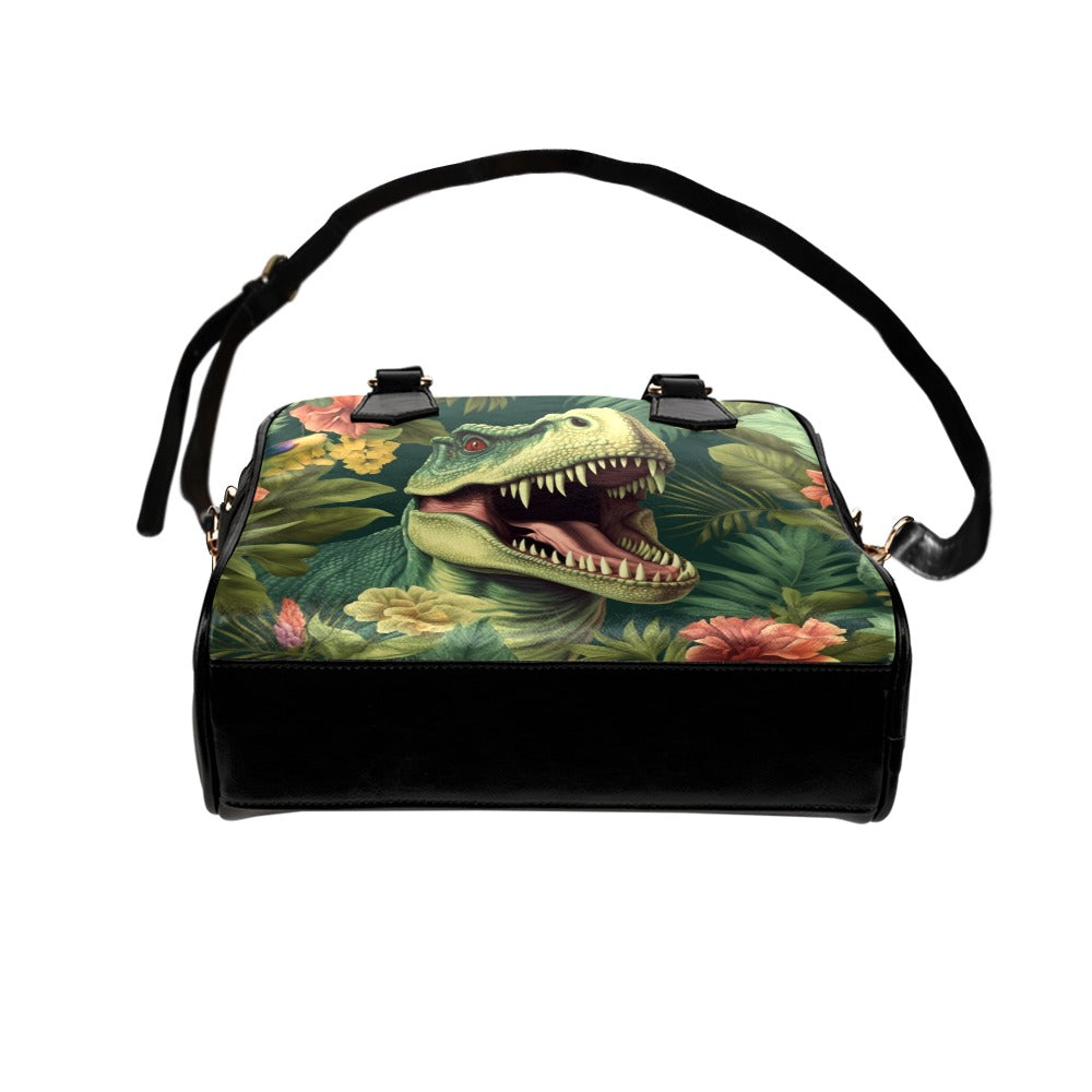 Dinosaur Purse, Dino T-rex Tropical Pattern Cute Small Shoulder Zip Bag Vegan Leather Women Ladies Designer Handbag Crossbody
