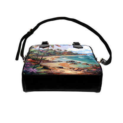 Beach Purse, Tropical Retro Pattern Cute Small Shoulder Zip Bag Vegan Leather Women Designer Handbag Crossbody Ladies