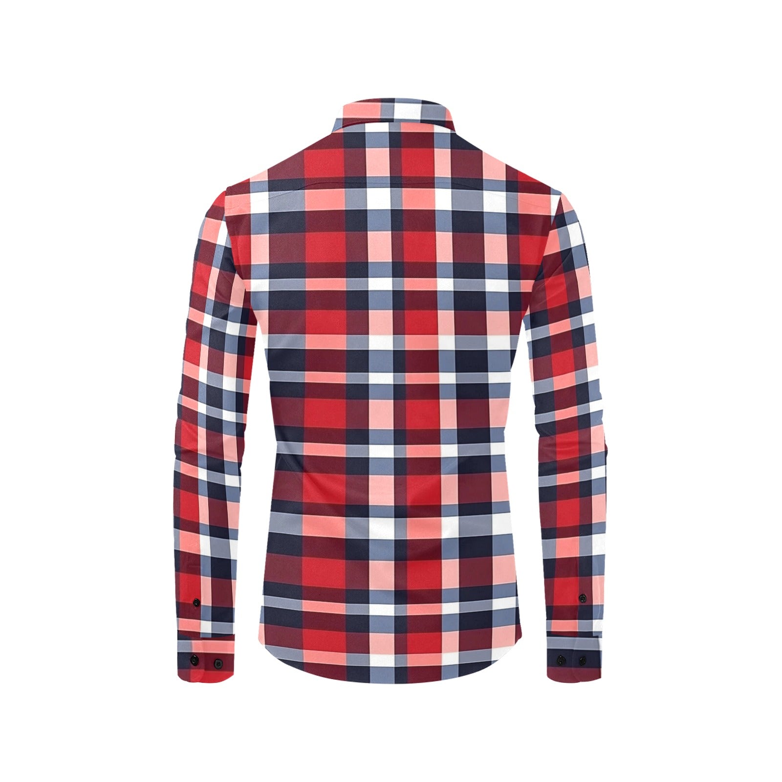 Red White Blue Plaid Long Sleeve Men Button Up Shirt, American Check Tartan Print Dress Buttoned Collar Dress Shirt with Chest Pocket Xs Red White Blue Plaid Long Sleeve Men Button Up Shirt, American Check Tartan Print Dress Buttoned Collar Dress Shirt with Chest Pocket Xs