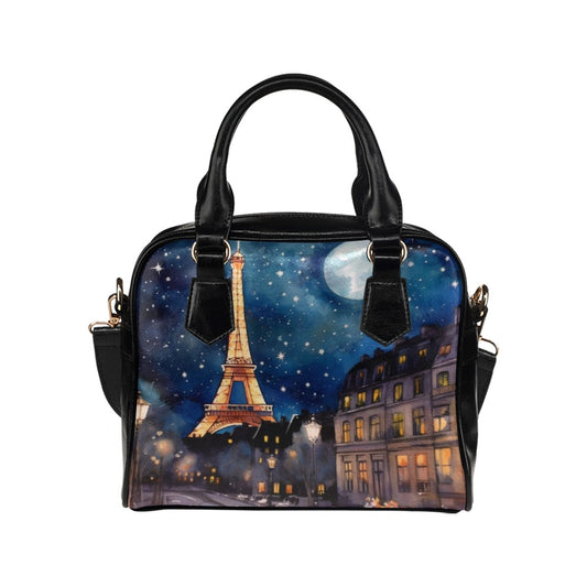Paris Purse, Night Eifel Tower Travel Pattern Cute Small Shoulder Zip Bag Vegan Leather Women Designer Handbag Crossbody Ladies