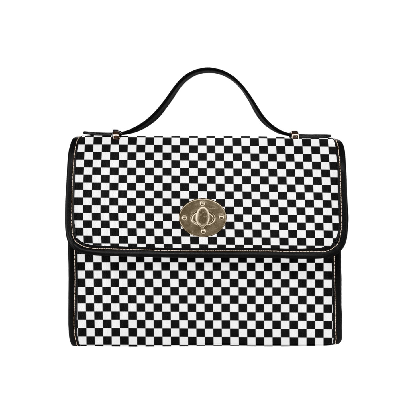 Checkered Satchel Purse bag, Black White Check Checkerboard Small Waterproof Cute Women Crossed Body Vegan Leather Strap Handbag