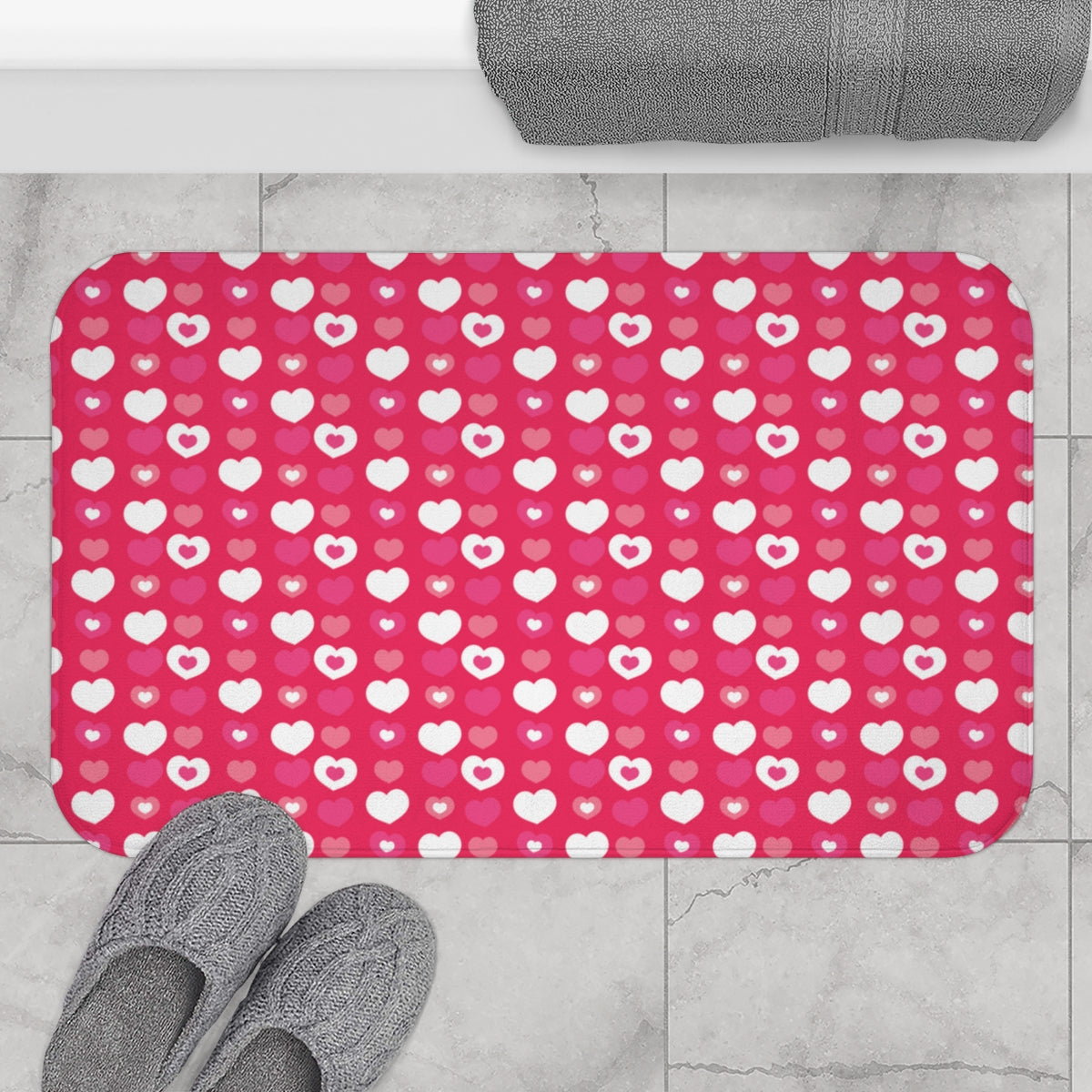 Hearts Bath Mat, Red Cute Shower Microfiber Bathroom Decor Non Slip Floor Memory Foam Large Small Rug Starcove Fashion