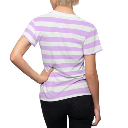 Purple and White Striped Women Tshirt, Vintage Retro Pink Designer Adult Graphic Aesthetic Fashion Fitted Crewneck Tee Shirt Top Starcove Fashion