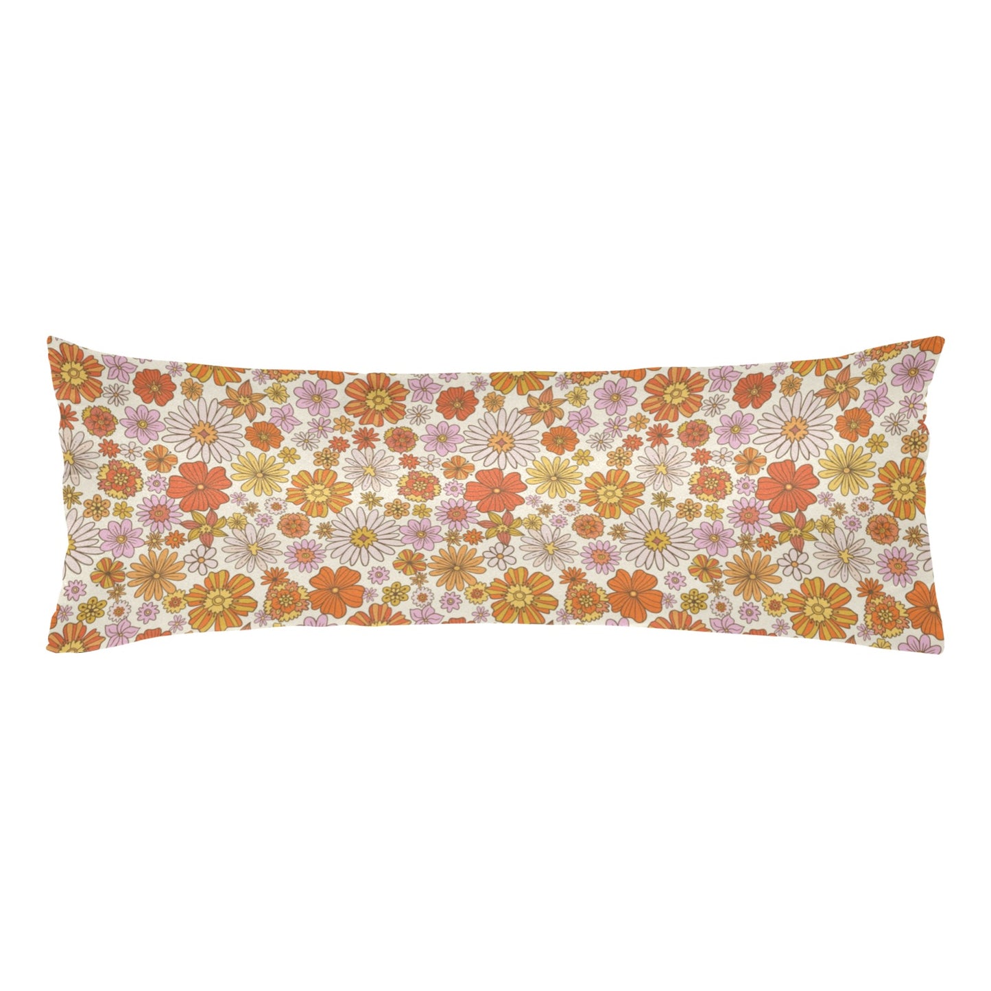 Groovy flowers Body Pillow Case, Boho Retro 70s Floral Funky Orange Long Large Bed Accent Print Throw Decor Decorative Cover 20x54 Starcove Fashion