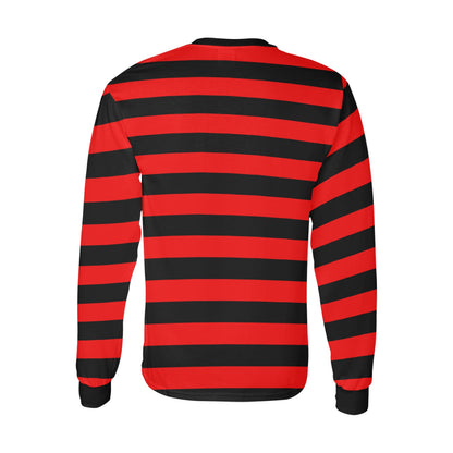 Men Long Sleeve Black Red Striped TShirt, Graphic Vintage Retro Stripes Crewneck Unisex Women Designer Tee Starcove Fashion