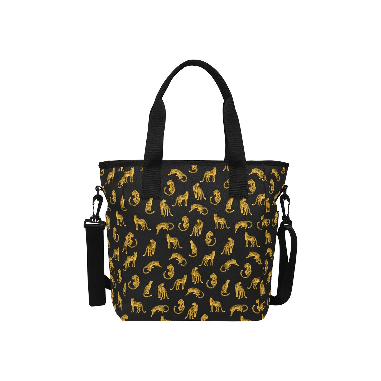 Leopard Canvas Tote Bag with Shoulder Strap, Animal Print Black Beach Summer Aesthetic Shopping Reusable Bag with Pockets