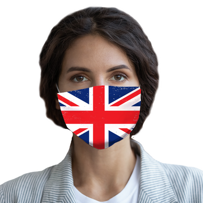 UK Union Jack Distressed Flag Face Mask With Filter, United Kingdom Fabric Cloth Mouth Cover Fashion Washable Reusable Adult Men Women Kids Starcove Fashion