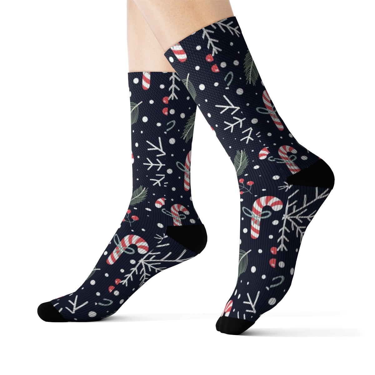 Holiday Christmas Socks, Sugar Candy Cane Snowflakes Winter 3D Sublimation Socks Women Men Fun Cool Funky Crazy Cute Unique Gift Starcove Fashion