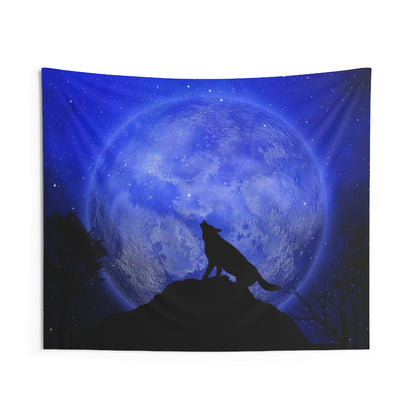 Wolf Moon Tapestry, Blue Animal Boho Night Howling Spiritual Gothic Landscape Indoor Wall Art Hanging Tapestries Décor Home Dorm Gift Starcove Fashion