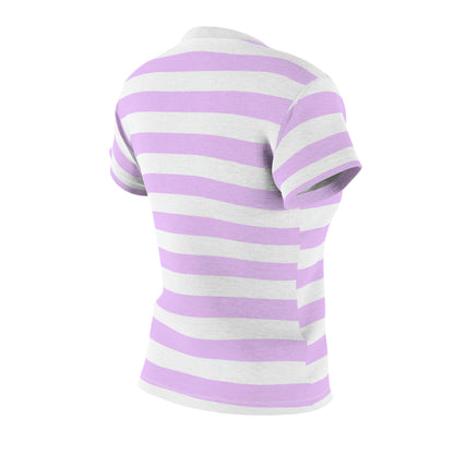 Purple and White Striped Women Tshirt, Vintage Retro Designer Adult Graphic Aesthetic Fashion Fitted Crewneck Tee Shirt Top
