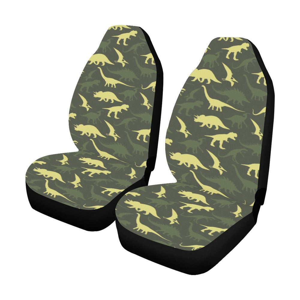 Dinosaur Car Seat Covers for Vehicle 2 pc Set, T Rex Animal Print Dino Green Front Seat SUV Gift Him Men Protector Accessory Decoration