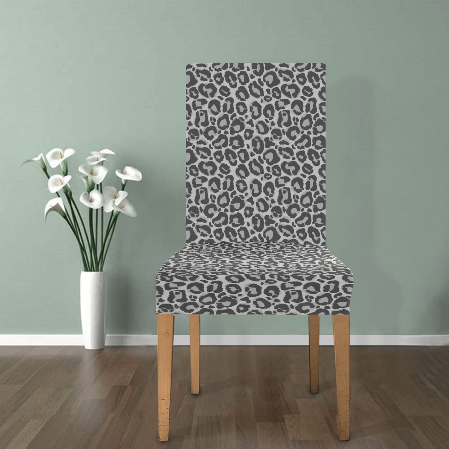 Grey Leopard Dining Chair Seat Covers, Animal Print Cheetah Stretch Slipcover Furniture Dining Room Party Banquet Home Decor Starcove Fashion