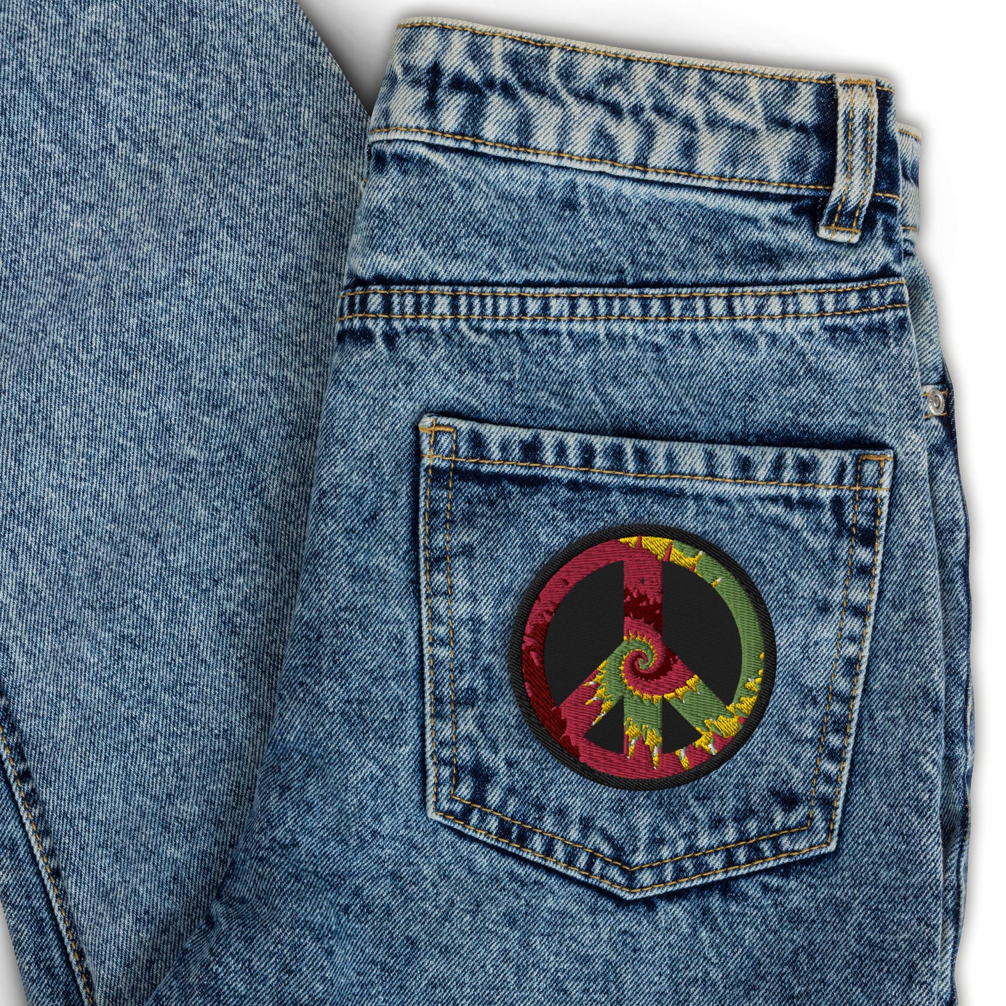 Tie Dye Peace Symbol Embroidered Badge Patches, 3" Round Sew Iron On Back Backpack Jeans Biker Vest Jacket Embroidery Clothes Gift