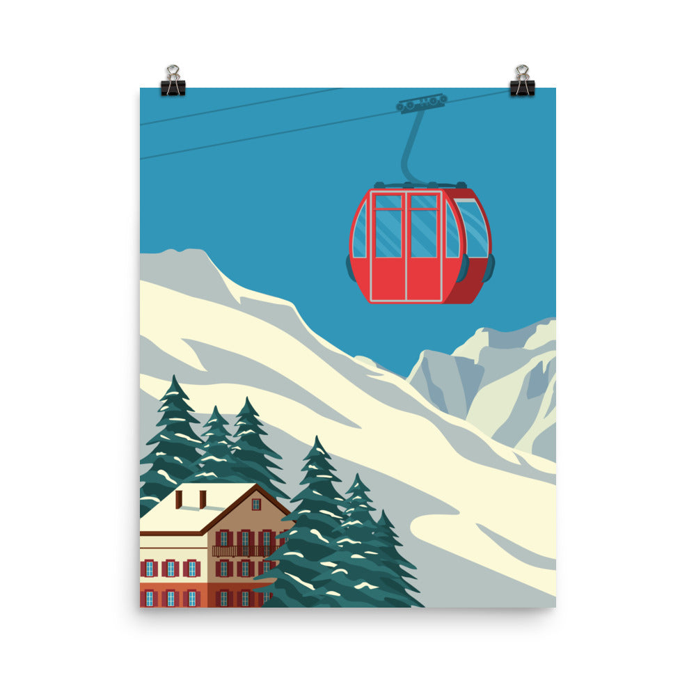 Ski Mountain Poster, Vintage Gondola Chalet Cabin Lodge Print Art Graphic Retro Skiing Winter Snow Wall Vertical Travel Artwork Paper Decor Starcove Fashion