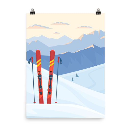 Ski Poster, Vintage Retro Skiing Pastel Winter Snow Mountain Area Lodge Wall Art Vertical Travel Artwork Decor Print Starcove Fashion