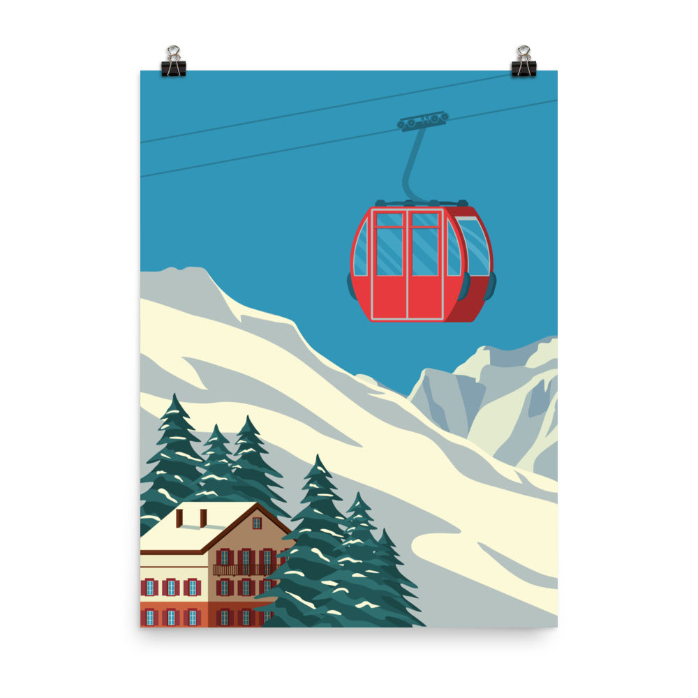 Ski Mountain Poster, Vintage Gondola Chalet Cabin Lodge Print Art Graphic Retro Skiing Winter Snow Wall Vertical Travel Artwork Paper Decor Starcove Fashion