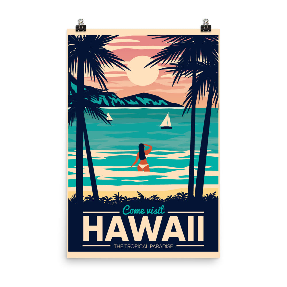 Hawaii Retro Vintage Poster, Hawaiian Palm Tree Wall Art Vertical Travel Artwork Island Decor Print Starcove Fashion