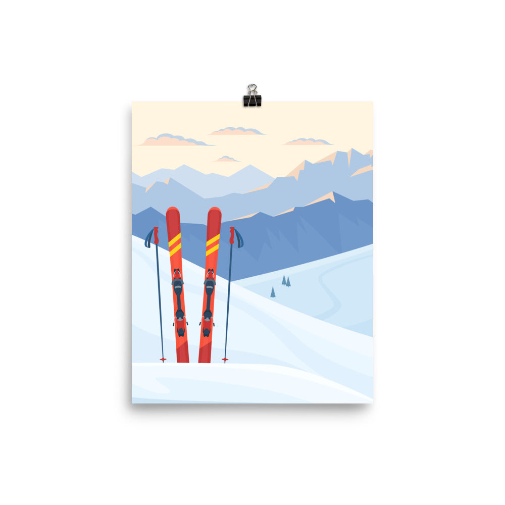 Ski Poster, Vintage Retro Skiing Pastel Winter Snow Mountain Area Lodge Wall Art Vertical Travel Artwork Decor Print Starcove Fashion