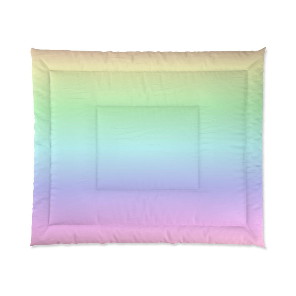 Rainbow Ombre Bed Comforter, Pastel Pink Purple Colorful King Queen Twin Single Full Size Quilted Blanket Bedding Bedroom Starcove Fashion