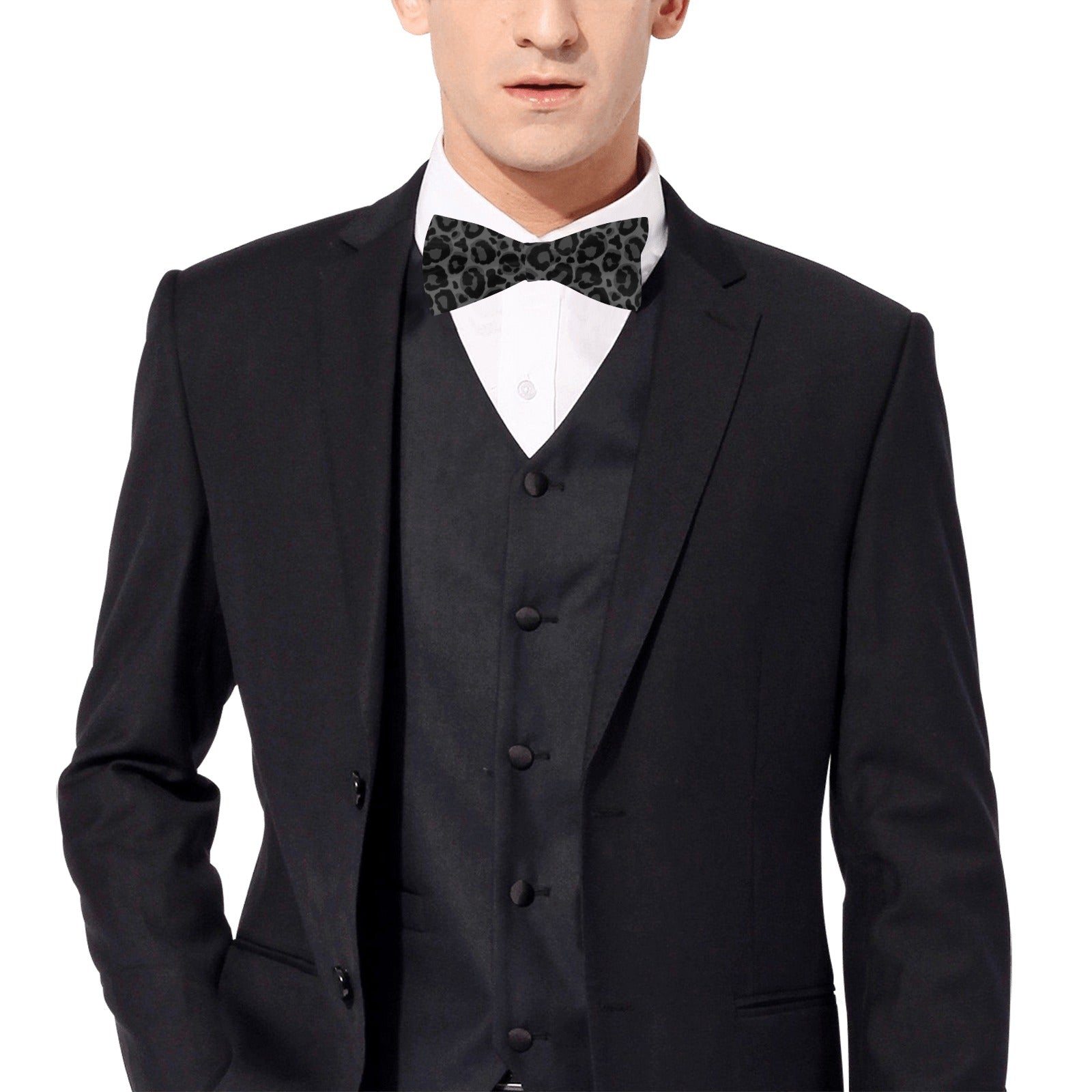 Black Leopard Bow Tie, Cheetah Animal Print Classic Chic