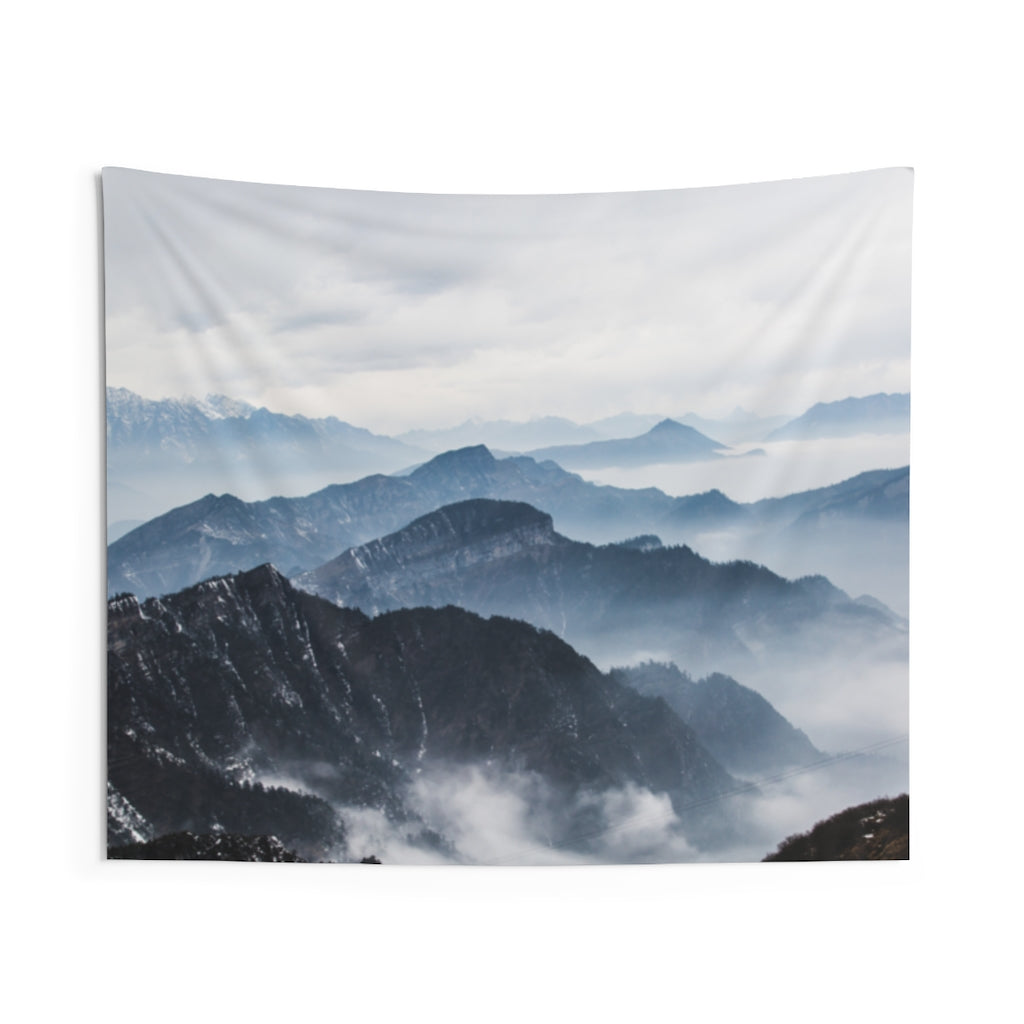 Mountain with Fog Wall Tapestry, Scenic Wanderlust Landscape Wall Art Bedroom Decor Indoor Wall Tapestries Starcove Fashion